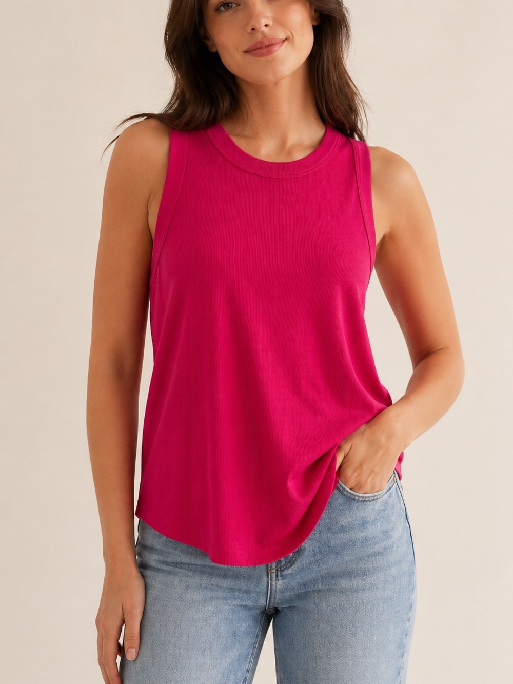 Veronica Beard Jeans Ribbed Bright Pink Tank Top size Large